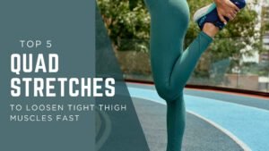 Person performing standing quad stretch outdoors, demonstrating proper form for quad stretches to improve flexibility and reduce muscle tightness