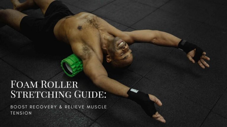 Person using a foam roller on their upper back while lying on a yoga mat, demonstrating self-myofascial release to relieve muscle tension and improve flexibility through targeted pressure and controlled movement.