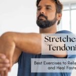 Person performing a gentle wrist stretch at a desk, demonstrating tendonitis relief techniques through targeted stretching for pain reduction and mobility improvement.