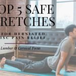 Person lying on a yoga mat in a supported Child’s Pose with a cushion under their chest—demonstrating a gentle spinal decompression stretch for herniated disc relief in the lower back.