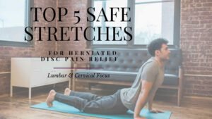 Person lying on a yoga mat in a supported Child’s Pose with a cushion under their chest—demonstrating a gentle spinal decompression stretch for herniated disc relief in the lower back.