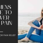 Woman lying on a yoga mat in reclined pigeon pose, gently stretching her hips and lower back—illustrating a calming stretch for sciatic nerve relief during the menstrual cycle.