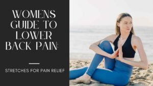 Woman lying on a yoga mat in reclined pigeon pose, gently stretching her hips and lower back—illustrating a calming stretch for sciatic nerve relief during the menstrual cycle.