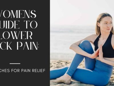 Woman lying on a yoga mat in reclined pigeon pose, gently stretching her hips and lower back—illustrating a calming stretch for sciatic nerve relief during the menstrual cycle.